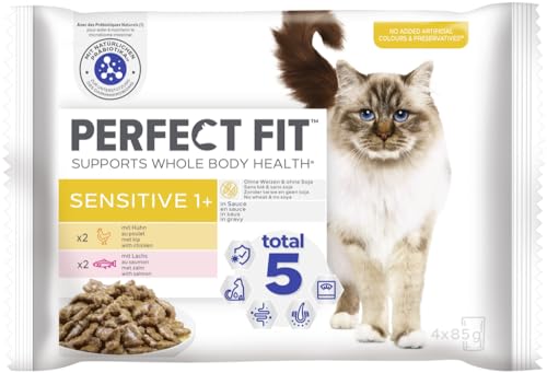 PERFECT FIT Katze Portionsbeutel Multipack Sensitive 1 mit Huhn und mit Lachs 1 x 4 x 85g