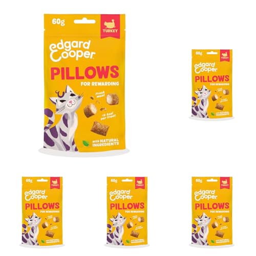 Edgard Cooper natürliche Katzensnacks Pillows mit Truthahn 1 x 60 g hypoallergen mit frischem Fleisch getreidefrei weniger als 2 kcal pro Snack natürliche Zutaten ohne Zuckerzusatz.