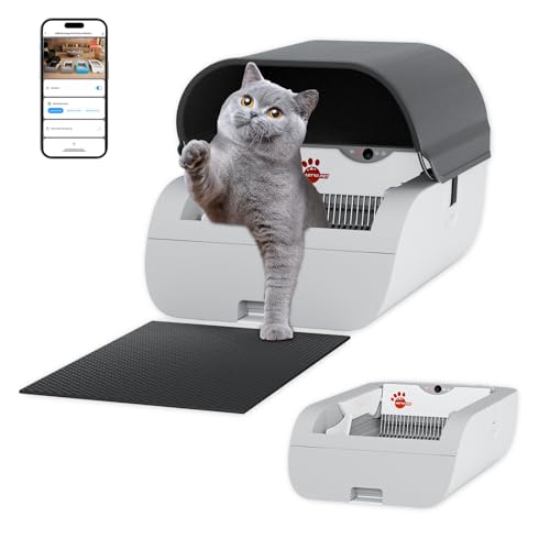 AstroPet selbstreinigende Katzentoilette mit Einklemmschutz und Geruchs-Neutralisierung App Steuerung viel Platz kompatibel auch für schwere Katzen