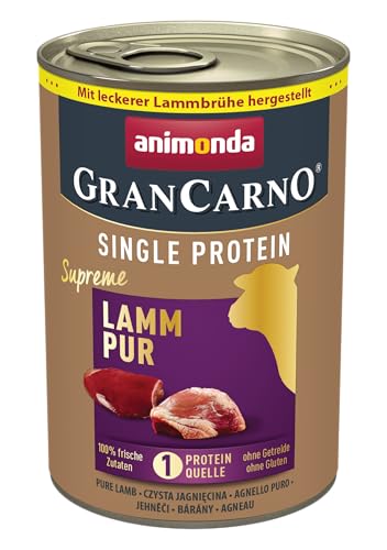 animonda GranCarno Hunde Nassfutter Single Protein Lamm pur 6 x 400g getreidefreies Hundenassfutter ohne Zucker für ausgewachsene Hunde mit frischen fleischigen Zutaten