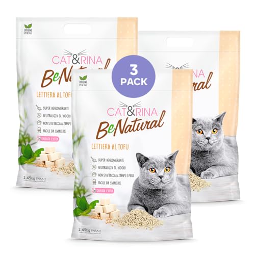 Cat Rina BeNatural Tofu Katzenstreu 5 5 l klumpend und pflanzlich bis zu 30 Tage Nutzung Entsorgung in Organic oder Toilette. Katzentoilette gegen Geruch klassisch 3 Stück