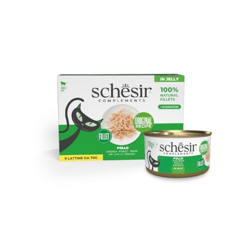 Schesir Hühnerfilets in Gelee ergänzendes Nassfutter für Katzen Originalrezept 100% natürlich 6 Dosen 70 g