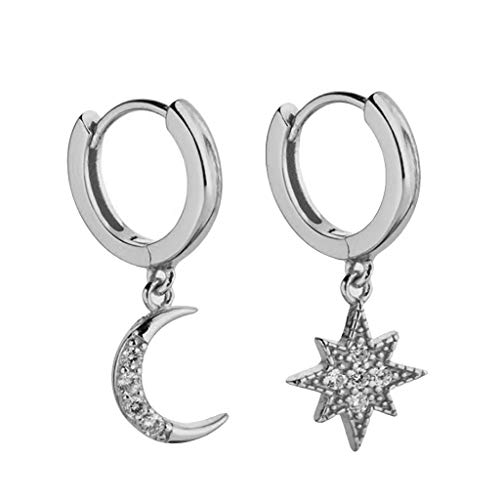 jieGorge Ohrstecker Schmuck Boho Strass Böhmische Mond und Sterne Galaxy Ohrstecker Boho Jewelry Galaxy Modeschmuck Silver