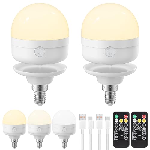 LGMCF USB C Wiederaufladbareühbirne Fernbedienung 3 Farben Dimmbare E14 LEDühbirne Batterie 6W Touch Control Akkuühbirne Timing funktion Notlicht Magnetische 2 Pack