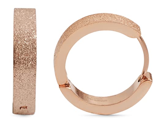 Akzent Damen Creolen Ohrringe Edelstahl 14mm Sandgestrahlt ros goldfarbig Klapp-Creolen Ohrschmuck Frauen Geschenkidee
