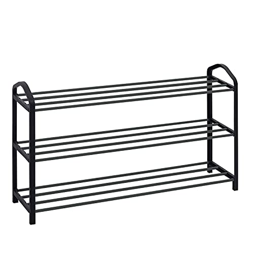 WOLTU Schuh Ständer Regale XXL Schuständer 3 Schicht Schuhablage 12 Paare Schuhe 79x19.5x45cm Schwarz SR0020sz3
