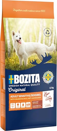 Bozita Hundefutter Original Adult Sensitive Skin Coat Lachs 12 kg weizenfreies Trockenfutter für Hunde mit empfindlicher Haut und Fell Ausgewogene Ernährung für gesundes Haut- und Fellwachstum