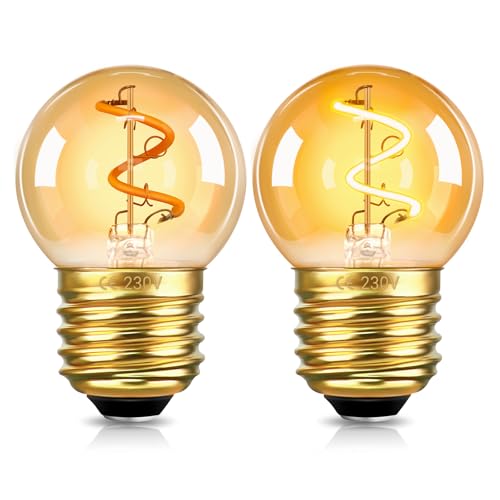 SCNNC E27 LED Filament 2200K Vintage Edison Glühbirne 1W G40 Mini Globe 230V Ersetzt 10 Watt Glühlampe Nicht Dimmbar G40 E27 LED Glühbirne Retro Dekorative für Kronleuchter 2 Stück