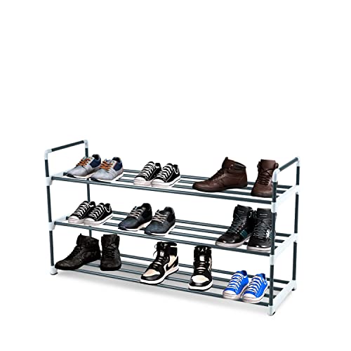 KEPLIN 3-stufiges Graues Metall-Schuhregal I Platzsparende schmale Schuhaufbewahrung für Stiefel Turnschuhe I Robuste Aufbewahrung für Schuhe I Schuhschrank für eine aufgeräumte Garderobe und Flur