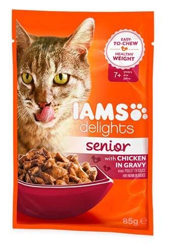 Iams Delights Katze Tasche Senior Huhn in Soße 85 g 24 Stück