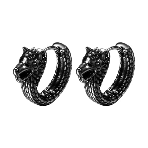 JewelryWe Wikinger Wolf Ohrringe Herren Edelstahl Nordischer Fenrir Wolfskopf Creolen Huggie Hoop Ohrringe Ohrstecker Ohrpiercing Viking Amulett Schmuck Geschenk für Männer Silber