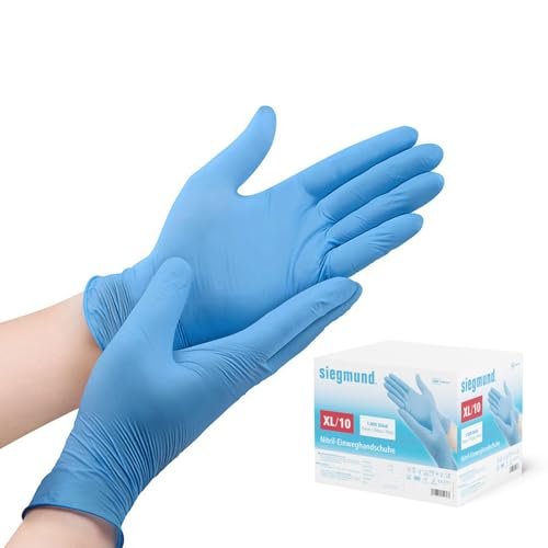 Siegmund 1000x Nitril-Einweghandschuhe blau Größe XS-XL dehnbare puderfreie medizinische Nitrilhandschuhe höchster Qualität - undurchlässig für Bakterien Pilze und Viren XL