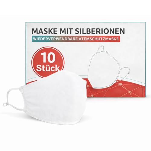 druckmittel Wiederverwendbare Atemschutzmaske mit Silberionen 10 Stück weiße Gesichtsmaske Mundschutz staubschutz atemschutzmaske waschbar bis 5x staubmaske mundmaske für Alltag