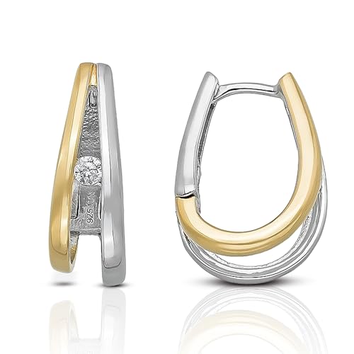 CASSINI Bicolor 925 Goldene Creolen 925 Mittelgroß Zirkonia aus Sterling Rhodiniert Scharnier Allergiefrei ca. 13mm Nickelfreier 3CAL