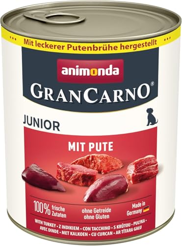  GranCarno Pute 6x 800g Welpenfutter nass ohne Getreide für Junge frischen fleischigen Zutaten Junior Hundefutter