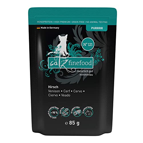 catz finefood Purrrr Hirsch Monoprotein Katzenfutter nass N 121 für ernährungssensible Katzen 70% Fleischanteil 16 x 85g Beutel