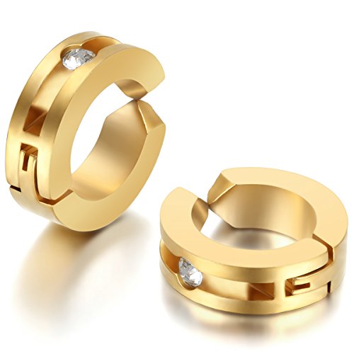 JewelryWe Ohrclips Non-Piercing Creolen Ohrringe Gold Edelstahl Klein Huggie Klappcreolen mit Strass Clip On Ohrringe Fake Ohrstecker Ohne Ohrloch Mode Schmuck Geschenk für Damen Herren