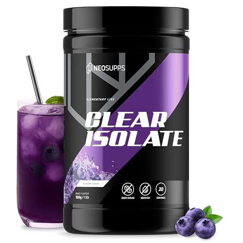 NEOSUPPS Clear Whey Isolate Blueberry 500g Made in Germany Leichtes wasserlösliches Whey Isolat Protein Pulver Die perfekte Alternative zu Limo Fruchtsäften Hochwertiger Molkenprotein Isolat