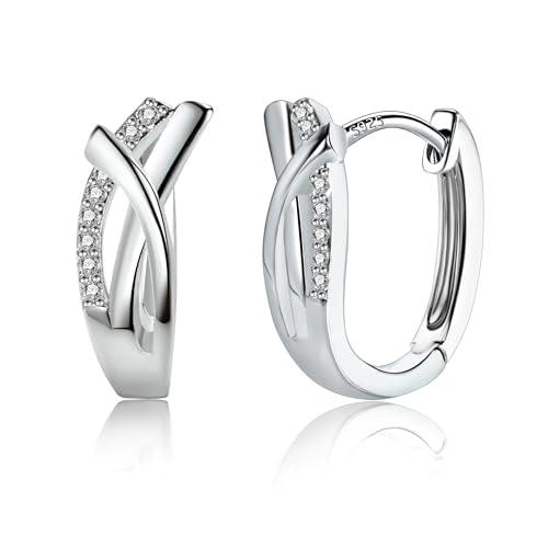 Silber 925 Creolen Kleine Ohrringe Damen Sterling Silber Creolen Klobige Twist Eckig Creolen Kleine Knorpel Huggie Kreolen Glitz Creolen mit Stein Strass Zirkon Ohrringe Chunky Silber Damen Frauen
