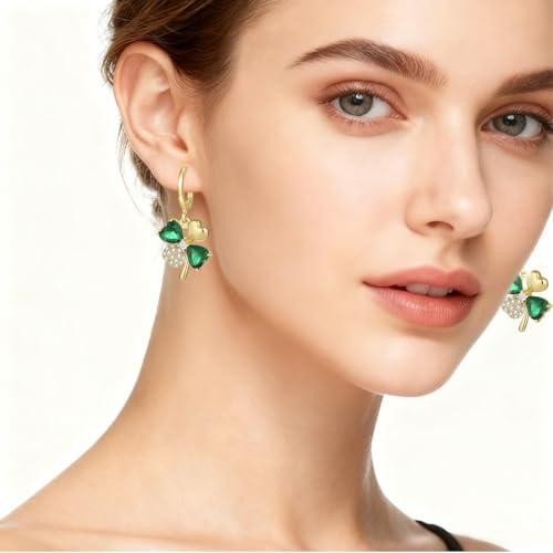 OIXEYA Grün Klee Creolen Ohrringe für Damen Mädchen Kleeblatt Ohrringe Ohrhänger St. Patricks Tag Ohrringe Weihnachts und Valentinstagsgeschenke für Damen und Mädchen