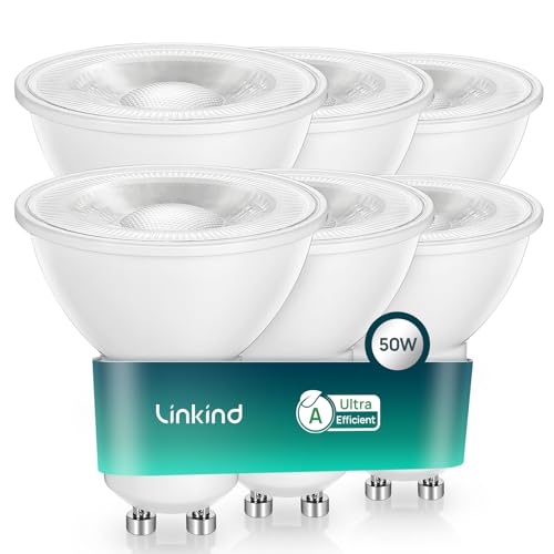 Linkind Ultraeffiziente GU10 LED Birne 2W 50W 4000K Neutralweiß von Energieeffizienz-Label-A Nicht Dimmbar GU10 Glühbirne 360Lm 36 Mittlerer Abstrahlwinkel Klasse A LED Birne 6 Stück