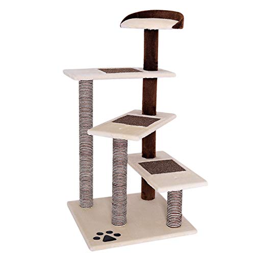 lionto Kratzbaum für Katzen mit 3 Plateaus gemütlicher Liegefläche Höhe 100 cm Katzenbaum mit Sisalseil weichem Plüsch für kleine große Katzen geeignet perfekte Krallenpflege beige braun