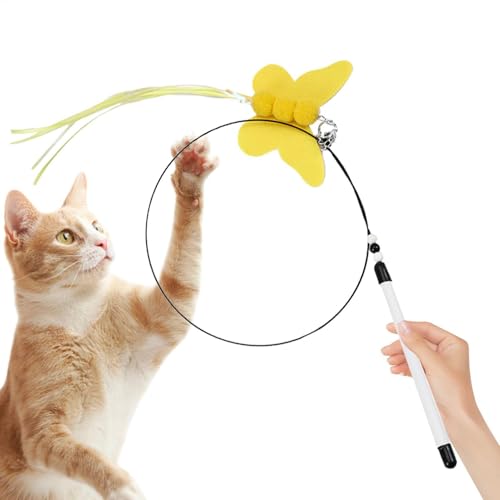 Fukamou Interaktives Katzenspielzeug Mit Zauberstab - Schmetterlings-Katzen-Teaser-Spielzeug Kitten Toys Katzen-Angelrute-Spielzeug Mit -Glocke Flexibler Stahldraht Lustiges Trainingsspielzeug