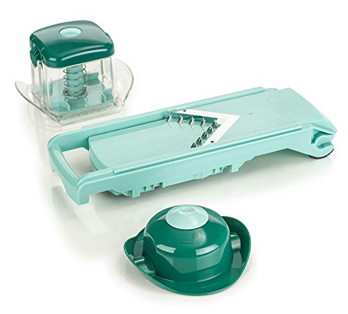 Genius Nicer Dicer Fusion Slicer Set Speed Gemüseschneider Gurkenhobel - Verstellbarer Hobel mit V-Klinge aus Edelstahl - Mandoline mit Julienne-schneider