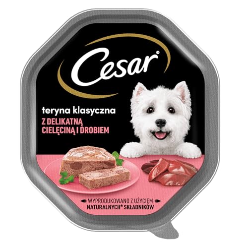 Cesar Klassik-Terrine Nassfutter für ausgewachsene Hunde mit zartem Kalb und Geflügel Schale 14 x 150g