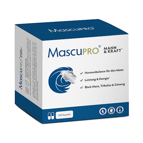 MascuPRO Mann Kraft - Vorteilsbox 20 1 Black Maca Tribulus Terrestris Bockshornklee Cordyceps Zink Aminosäuren 180 Kapseln für Energie Leistung Hormonbalance