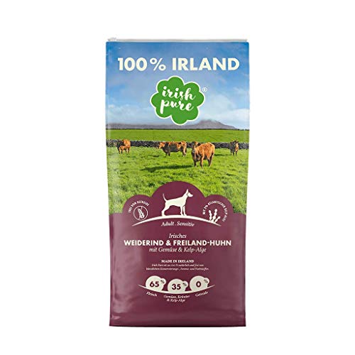 Irish Pure Adult Weiderind Freiland Huhn Kelp Alge   Hoher Fleischanteil Vitamine Getreidefrei Sensitiv Hundetrockenfutter alle Rassen 12kg