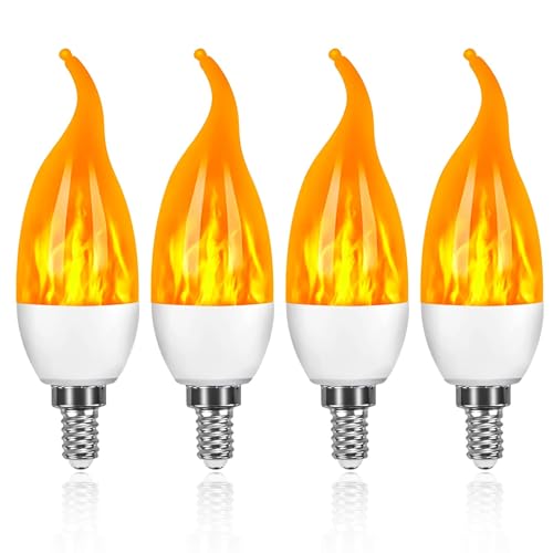 BatdTech 4 Stk Flamme Glühbirne LED 3W E14 Flammen Effekt Glühlampen mit 3 Beleuchtungs Modi Leuchtmittel Dekorative für Halloween Weihnachten Valentinstag Party Hochzeit