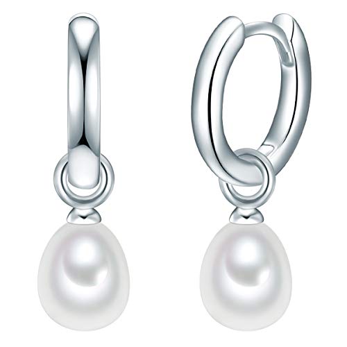 Valero Pearls Damen-Creolen Sterling Silber 925 Süßwasser-Zuchtperlen weiß - Ohrhänger für Frauen mit Süßwasser-perle