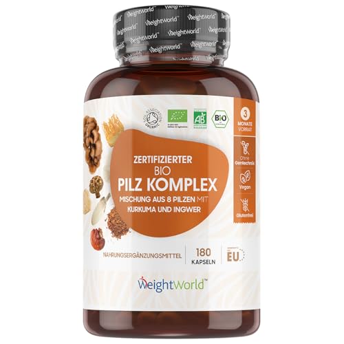 BIO Pilz Komplex   Mischung aus 8 Pilzen   180 vegane mit Löwenmähne Pilz Reishi Chaga Shiitake Maitake Austernpilze   Organic Mushroom Complex von WeightWorld