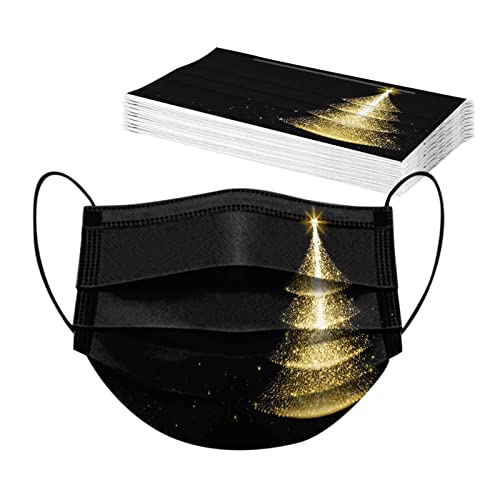 AMDOLE 10 Stück Weihnachtsmaske Erwachsene Mundschutz Einweg Weihnachtsmotiv Schwarz Mund und Nasenschutz Halstuch Maske Weihnachten Druck Tücher Atmungsaktiv Mund-Tuch Bandana Halstuch Schals