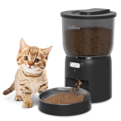 Balimo Dick 3L futterautomat Katze Automatisches Katzen- Und Hundefutter Mit Getreideschale Aus Edelstahl Und Programmierbarem Timer 1-6 Mahlzeiten Pro Tag Schwarz