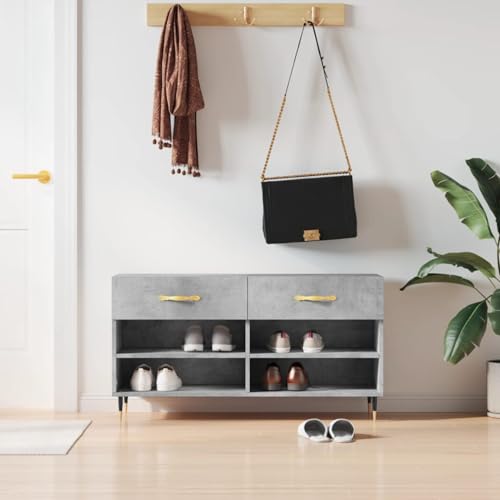 Tidyard Schuhbank Betongrau 102x35x55 cm Holzwerkstoff Schuhregal Sitzbank mit Stauraum für Wohnzimmer Flur Eingangsbereich829720