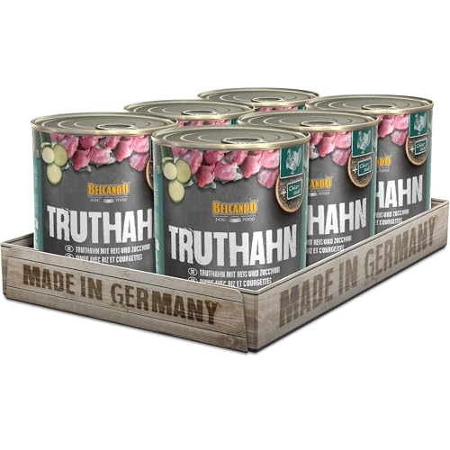 BELCANDO Super Premium Dose 6x800g Truthahn mit Reis Zucchini Nassfutter für Hunde Feuchtfutter Dose Alleinfutter für Hunde Aller Rassen