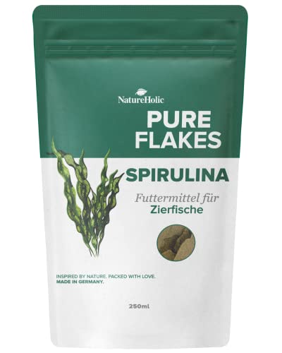 NatureHolic Pure Flakes - Spirulina - Hohe Akzeptanz - Für Süßwasseraquarien Meerwasseraquarien - 25% Chlorella und Spirulina - Hergestellt in Mannheim
