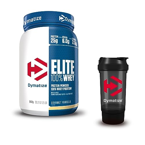 Dymatize Elite 100% Whey Gourmet Vanilla 942g - High Protein Low Sugar Pulver - Whey Protein und BCAAs Dymatize Shaker 500 ml