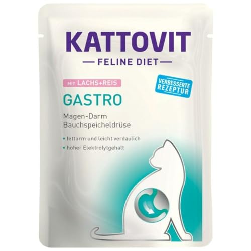 KATTOVIT Gastro Lachs Reis Diät-Katzenfutter 85g Nassfutter für Katzen bei Verdauungsproblemen