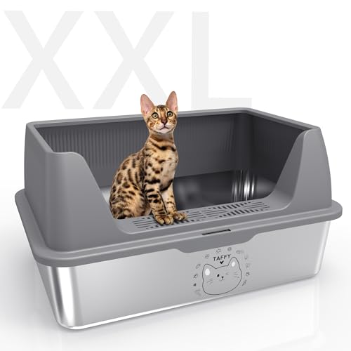 Katzenklo Edelstahl XXL Enthält DIY-Aufkleber Katzentoilette Edelstahl mit Deckel Stainless Steel Litter Box 20L Große Kapazität Auslaufsicher Katzenklo Einfache Reinigen 60x40x30cm