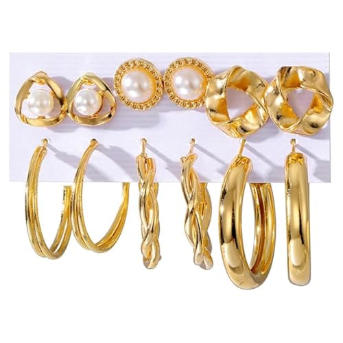 6 Paar geometrische Goldperlen Set hypoallergenes ovales Set Goldohrringe Frauen Mädchen