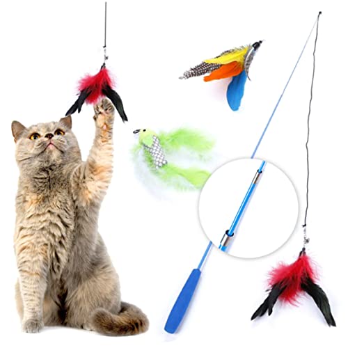 YARNOW Interaktives Katzen Set Teleskopische Katzenspielzeug Angel Mit Federn Für Katzen Spaß Für Haustiere Fördert Die Aktivität Und Beschäftigung