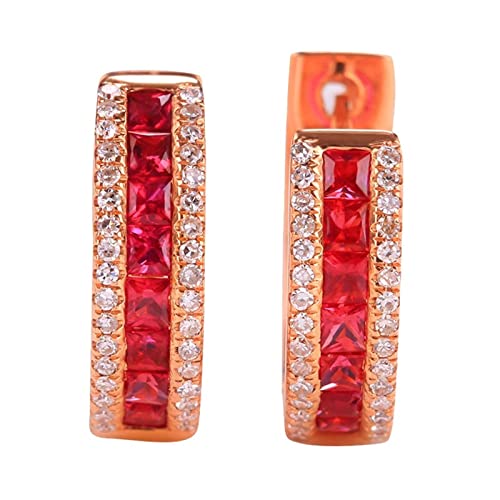 KnSam Rotgold 18K Ohrstecker Damen Vintage Rot Rubin Ohrstecker Nickelfrei 0.48ct Hoop Creole Rosegold 750 Ohrschmuck mit Diamant Echt Gold Schmuck