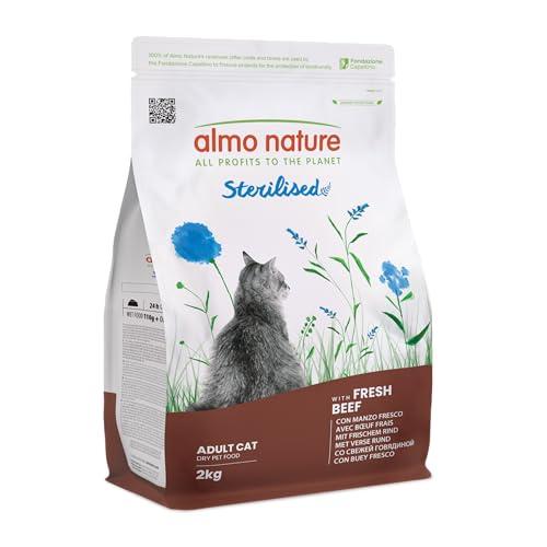 Almo Nature Sterilised - Trockenfutter für Sterilisierte Katzen mit Frischem Rindfleisch - Mit Niedrigem Magnesiumgehalt und Ballaststoffen zur Gewichtskontrolle - 2kg Beutel