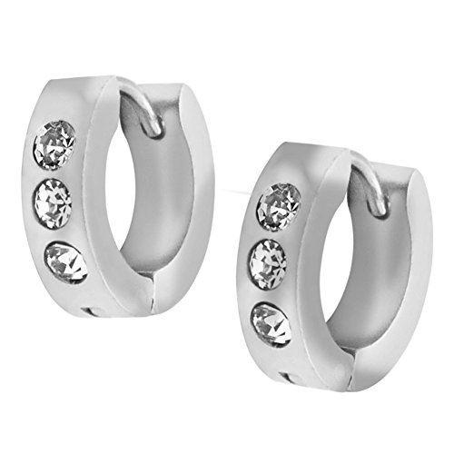 Soul-Cats Edelstahlcreolen Straß Klappcreolen Creole Edelstahl Silber Glitzerstein Größe 14mm 4mm breit