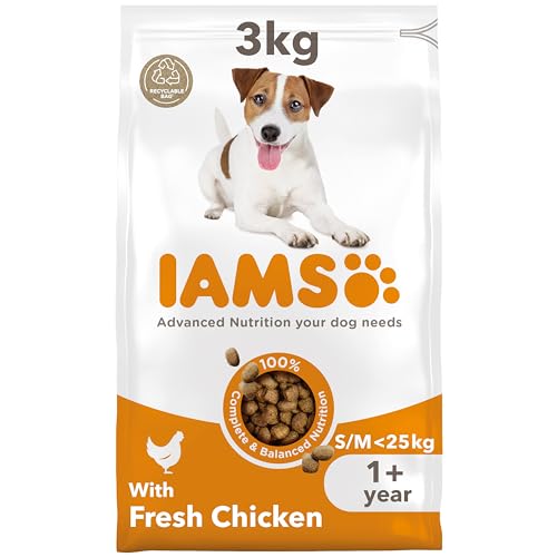 IAMS Hundefutter trocken mit Huhn - Trockenfutter für Erwachsene Hunde ab 1 Jahr geeignet für kleine mittelgroße Hunde 3 kg