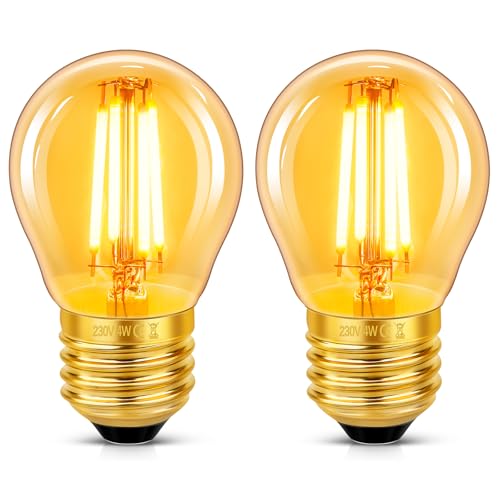 2 Stück E27 LED 4W Edison Vintage Glühbirne G45 Vintage Glühlampe Ersetzt 40W Glühlampen Warmweiß 2200K Bernstein Glas Lampe Nicht Dimmbar Nostalgische Dekoration für Zuhause Hotel Caf Bar