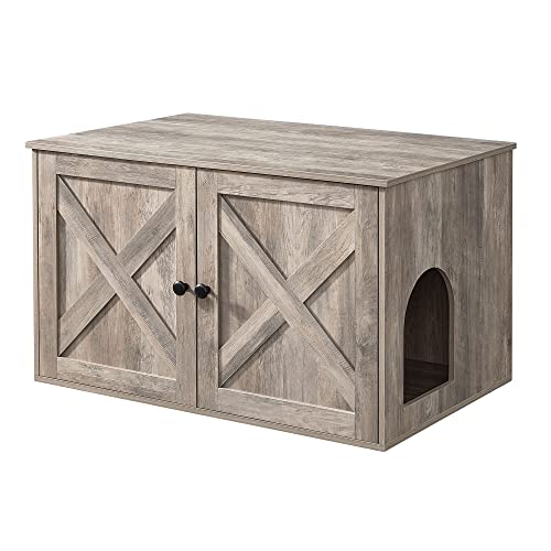 Feandrea Katzenhaus Katzenklo Schrank herausnehmbarer Trennwand Tisch 80x 53x 50 cm Greige PCL002G01